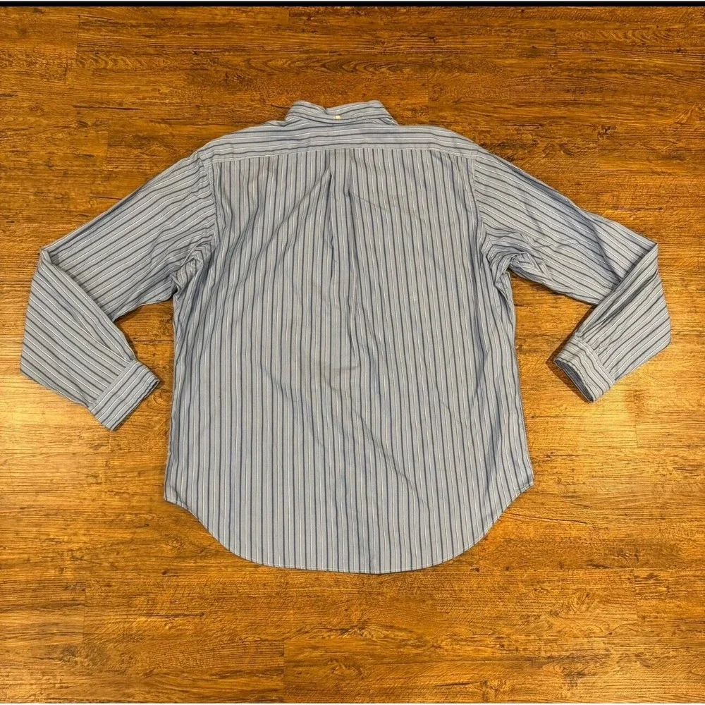 Vintage Polo Ralph Lauren Blue Striped Classic Fit‎ Button Down Shirt Men's XL